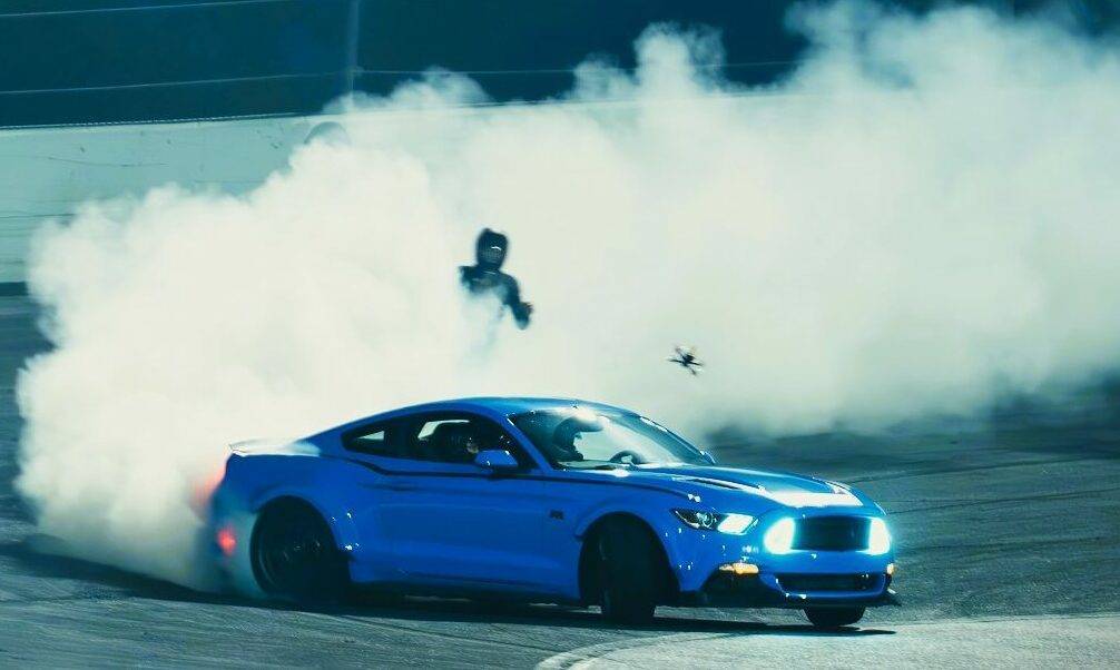 Mustang RTR Spec5 -D at Swing Set 2023 with Drone and Unicycle Chase night